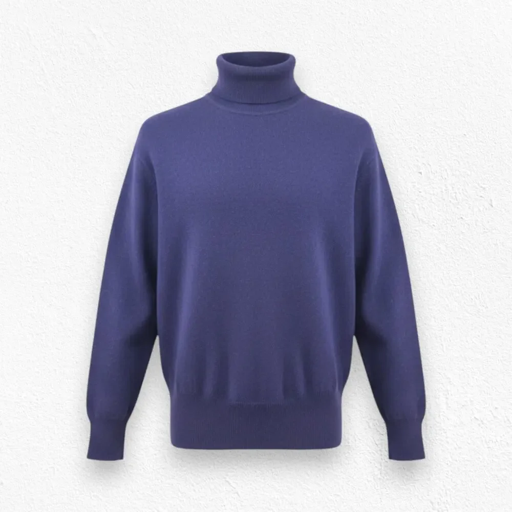 Vintage 80s Navy Blue Lambswool Angora Fitted Turtleneck Sweater Size Medium